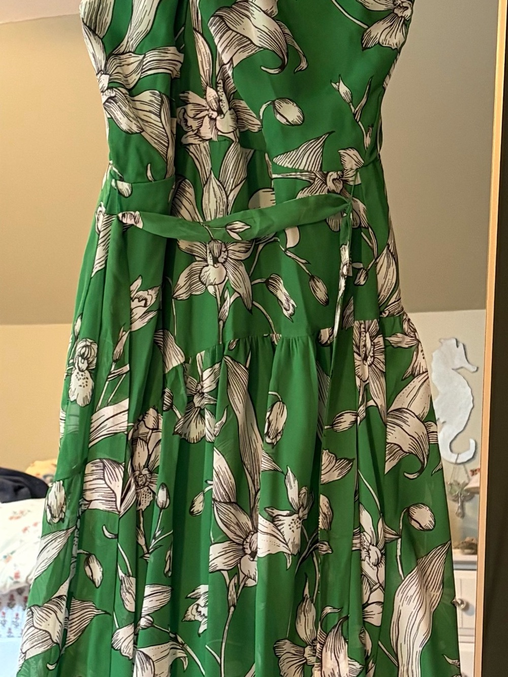 Green Floral Sleeveless Midi Dress
